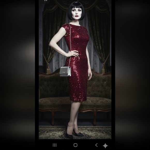 Vintage 80s Red Dress M-L - Picture 3 of 14